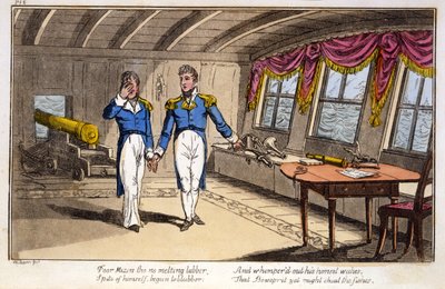 Arme Mizen, hoewel geen smeltende landrot ... uit De Avonturen van een Postkapitein, door een Marineofficier, pub. 1820 door Charles Williams